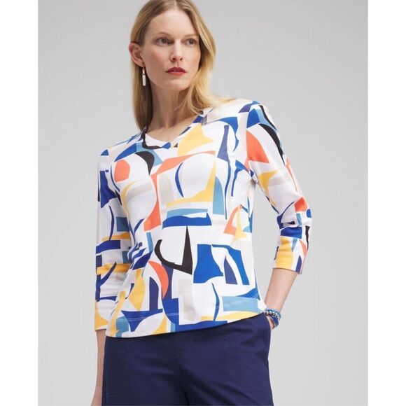 Chico’s Abstract Everyday 3/4 Sleeve Tee Size 4 US XXL‎ NWOT - Picture 1 of 10